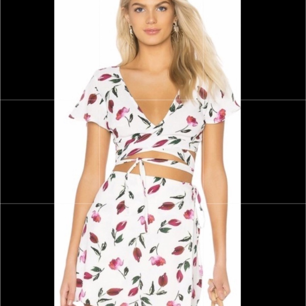 Beach Riot cropped‎ Top Mini Skirt Set Floral Tulip white XS